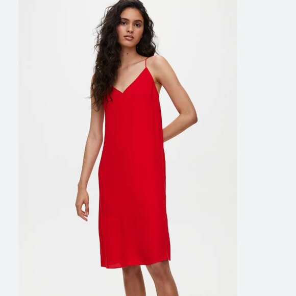 ARITZIA WILFRED FREE FELICITY RED SIDE SLIT STRAPPY SLIP DRESS - XS - Picture 1 of 12